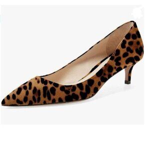 YDN Leopard Kitten Heel Pumps Pointed Toe Dress Shoes for Office Lady Soft Suede